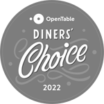 The image shows a circular badge with "OpenTable DINERS' Choice 2022" written in the center. The badge appears to signify an award.